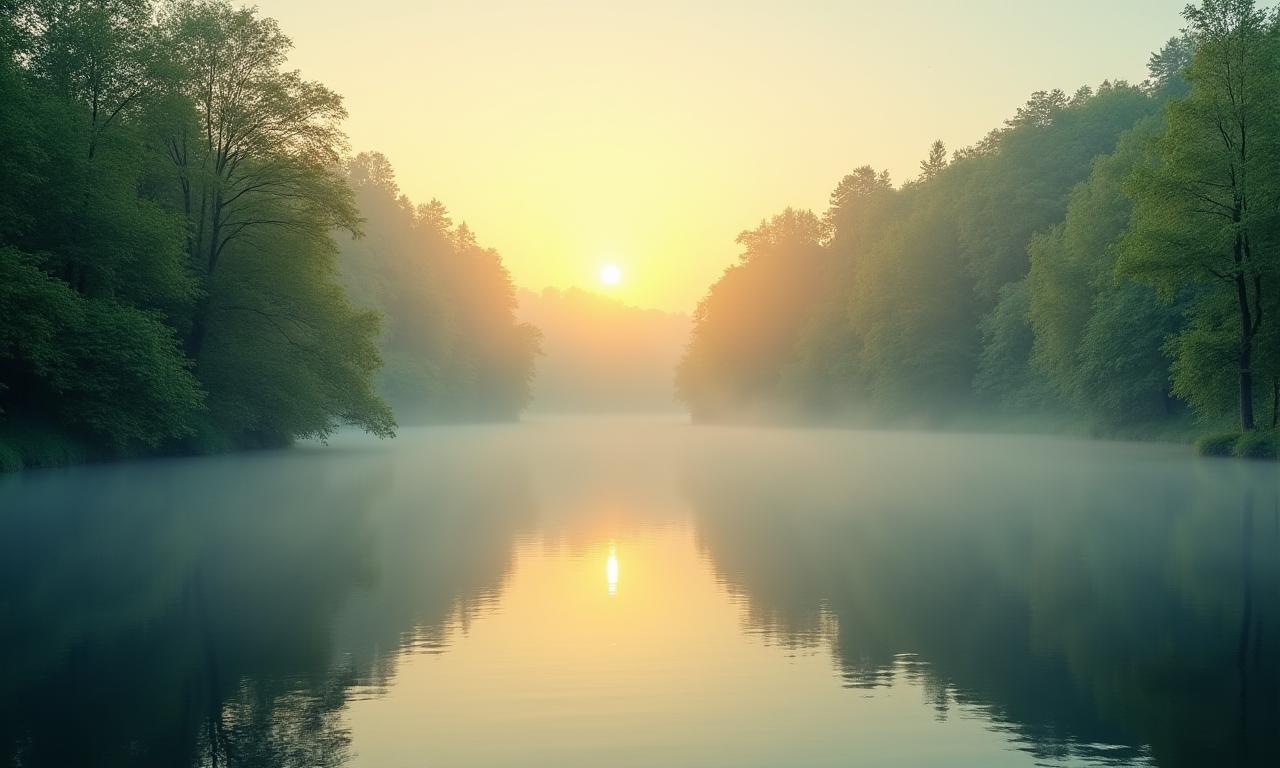 A serene natural landscape with soft morning light, symbolizing peace and well-being.